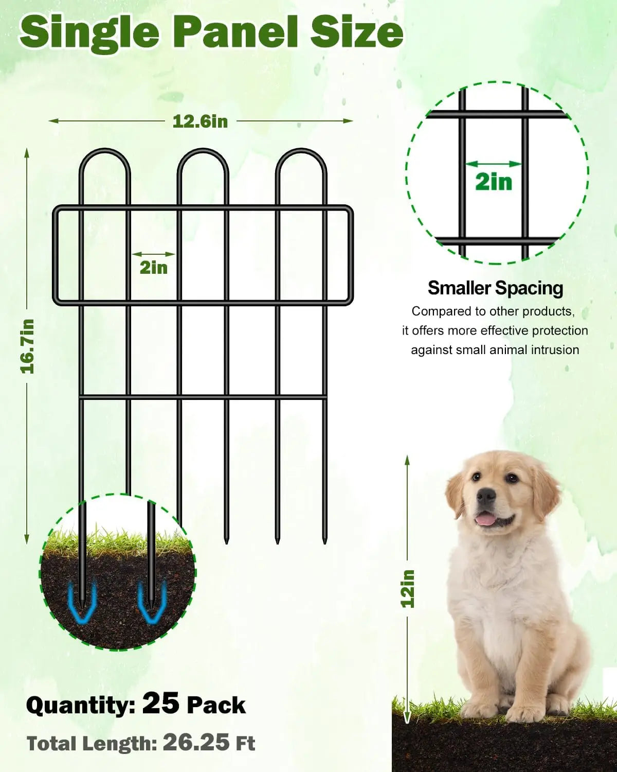 25 piece set of animal fence, no excavation decoration garden fence, rust proof metal dog and rabbit barrier fence