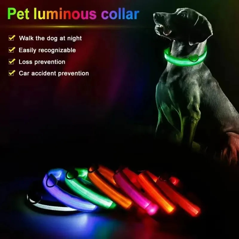 Nylon LED Adjustable Dog Collar Safety Glowing Luminous Collar Dog Night Light Pet Safety Collar For Small Dogs Cat Accessories