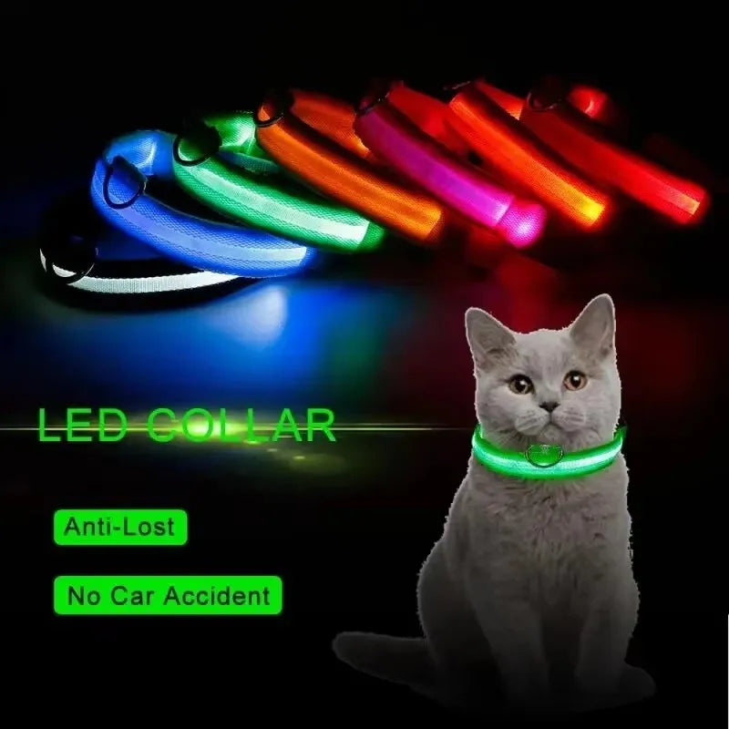 Nylon LED Adjustable Dog Collar Safety Glowing Luminous Collar Dog Night Light Pet Safety Collar For Small Dogs Cat Accessories